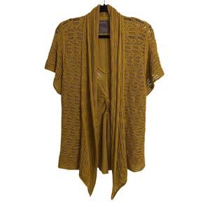 Anthropologie Cardigan Womens Medium Mustard Gold Guinevere Waterfall Open Knit